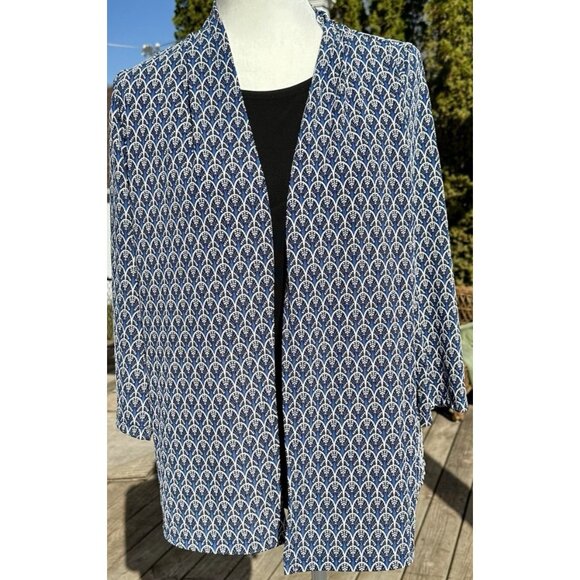 By Design Raised Dot Top 2 In 1 Blouse Women’s Med Blue 3/4 Sleeve Mosaic Office - Picture 1 of 9